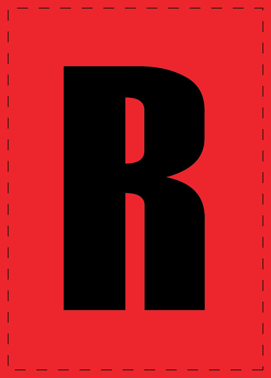 Letter R adhesive letters and number stickers black font Red background ES-BGPVC-R-14