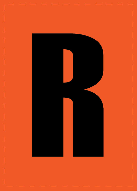 Letter R adhesive letters and number stickers black font orange background ES-BGPVC-R-8