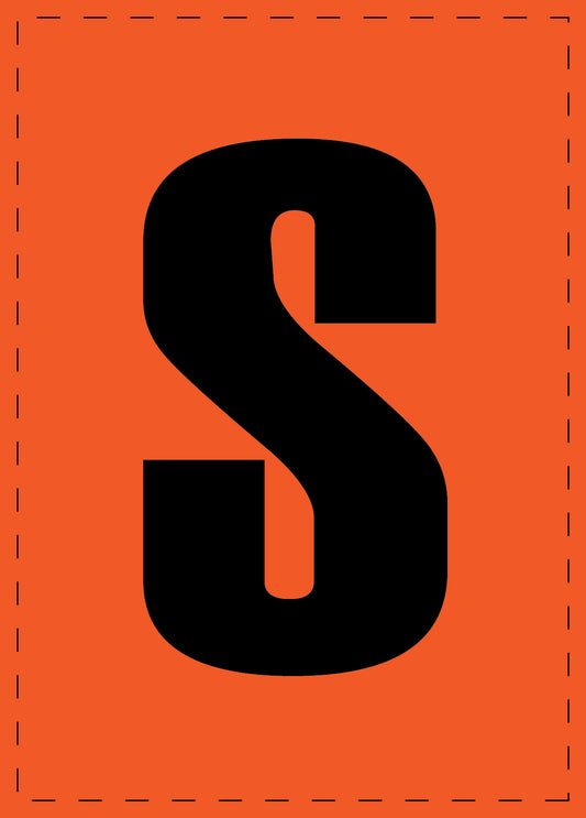 Letter S adhesive letters and number stickers black font orange background ES-BGPVC-S-8