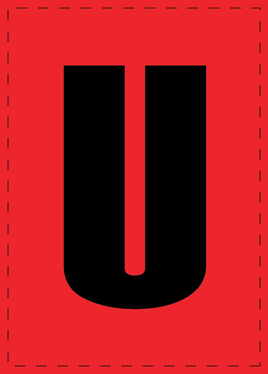 Letter U adhesive letters and number stickers black font Red background ES-BGPVC-U-14