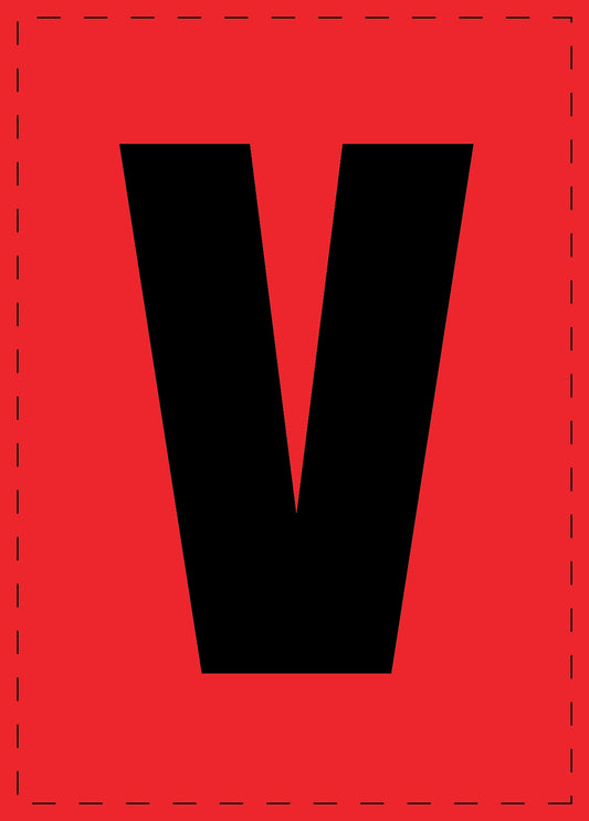 Letter V adhesive letters and number stickers black font Red background ES-BGPVC-V