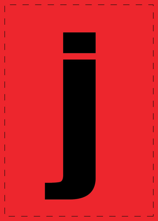 Letter j adhesive letters and number stickers black font Red background ES-BKPVC-J-14