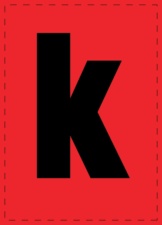 Letter k adhesive letters and number stickers black font Red background ES-BKPVC-K-14