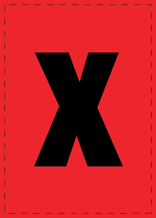 Letter x adhesive letters and number stickers black font Red background ES-BKPVC-X-14