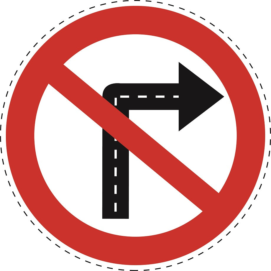 1 Stuck Prohibition sticker "No turning right" made of PVC plastic, ES-SI30600