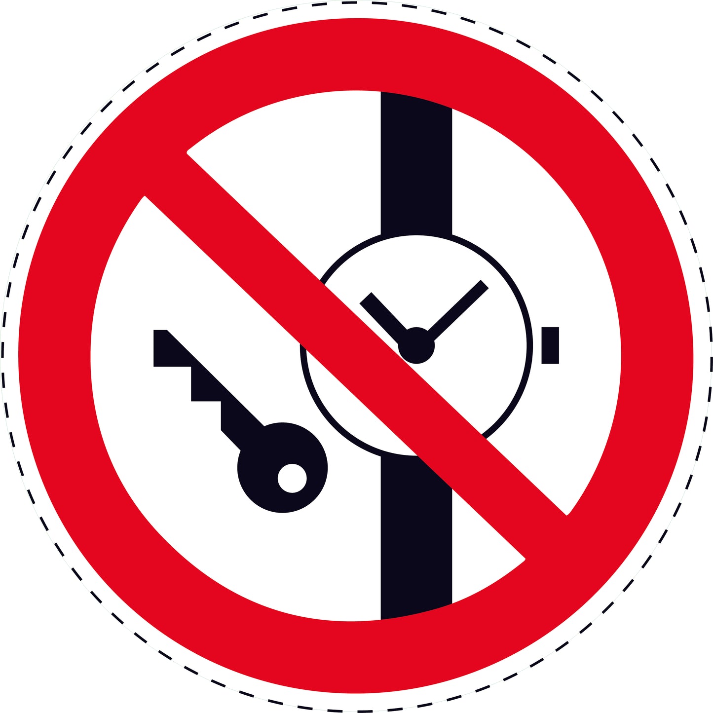 1 Stuck Prohibition sticker "It is forbidden to carry metal parts and watches" made of PVC plastic, ES-SI200