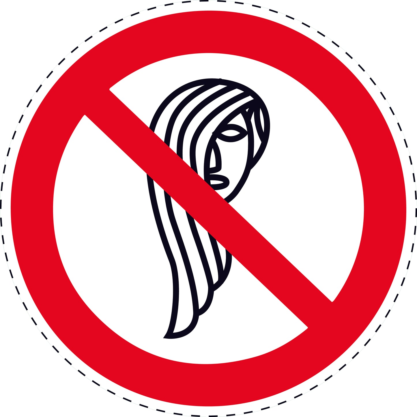 1 Stuck Prohibition sticker "No use with long hair" made of PVC plastic, ES-SI290