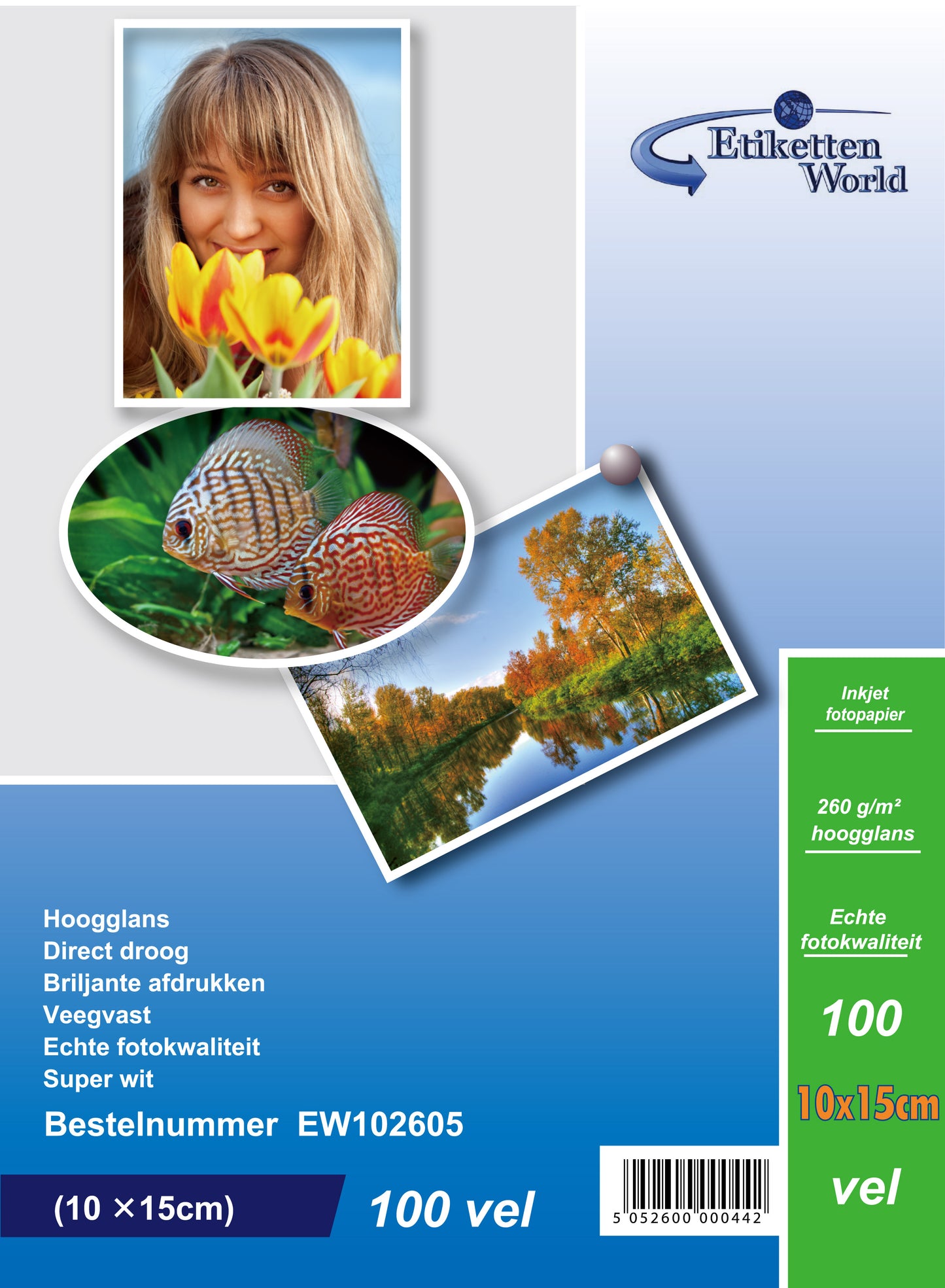 100 sheets of EtikettenWorld BV photo paper/photo cards 10x15 cm 260g/sqm high glossy and waterproof EW102605