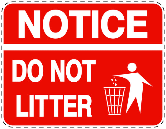 Garbage bin sticker "Notice, Do not litter" red horizontal LH-LITTER-H-10000-14