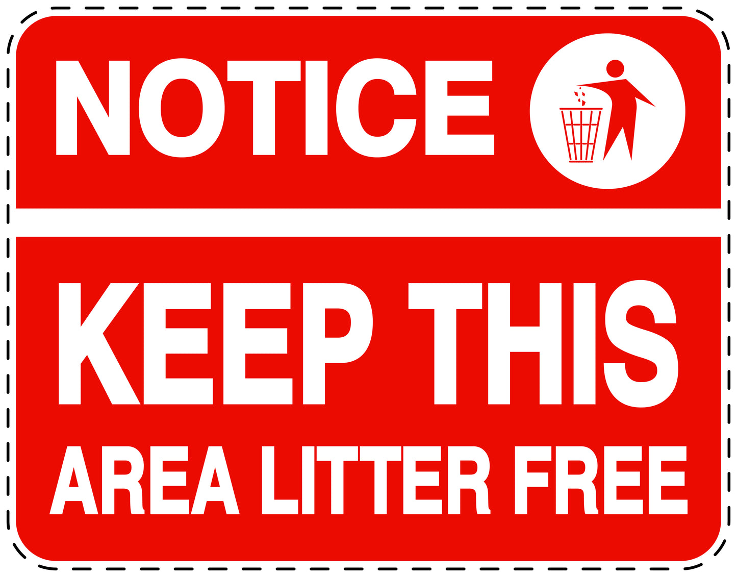 Garbage bin sticker "Notice, Keep this area litter free" red horizontal LH-LITTER-H-10600-14