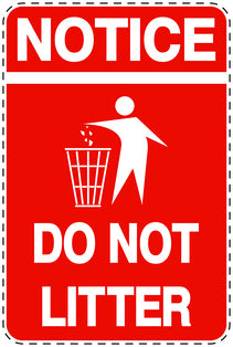 Garbage bin sticker "Notice, Do not litter" red vertical LH-LITTER-V-10000-14