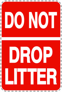 Garbage bin sticker "Do not drop litter" red , vertical LH-LITTER-V-10100-14