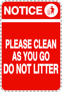 Garbage bin sticker "Notice, please clean as you go do not litter" red vertical LH-LITTER-V-10200-14