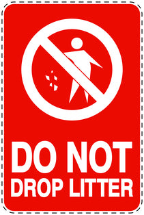 Garbage bin sticker "Do not drop litter" red vertical LH-LITTER-V-10400-14