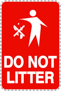 Garbage bin sticker "Do not litter" red , vertical LH-LITTER-V-10500-14