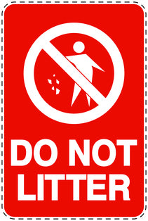 Garbage bin sticker "Do not litter" red , vertical LH-LITTER-V-10700-14