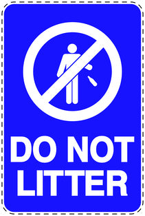 Garbage bin sticker "Do not litter" blue, vertical LH-LITTER-V-10800-44