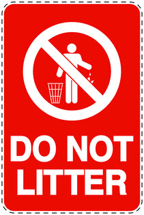 Garbage bin sticker "Do not litter" red , vertical LH-LITTER-V-10900-14