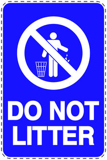 Garbage bin sticker "Do not litter" blue, vertical LH-LITTER-V-10900-44