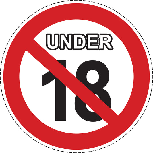 1 Stuck Prohibition sticker "Not allowed under 18 years" made of PVC plastic, ES-SI28100