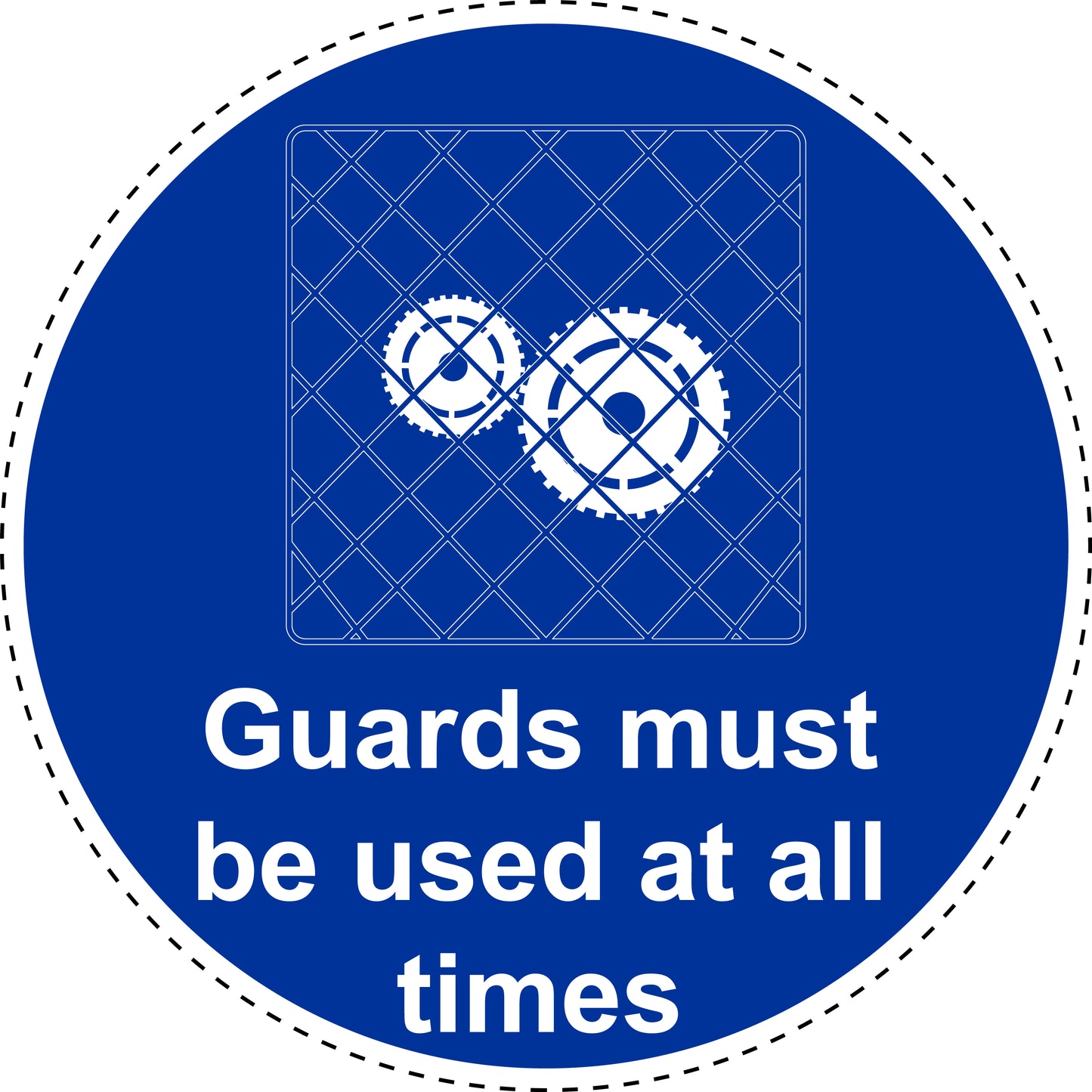 Mandatory stickers "Guards must be used at all the times" made of PVC plastic, LH-SIM1320