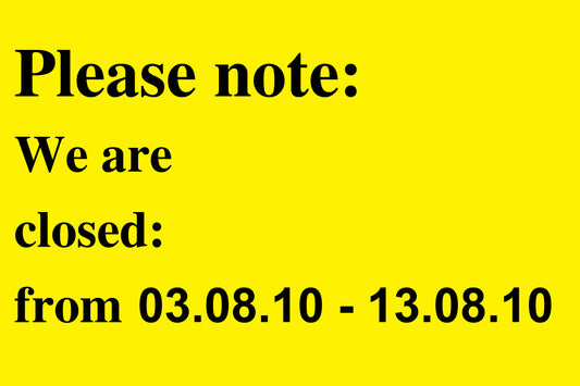 1000 stickers office organization "Please note: We rae closed from 03.08.10-13.08.10" made of paper LH-VAC200-PA