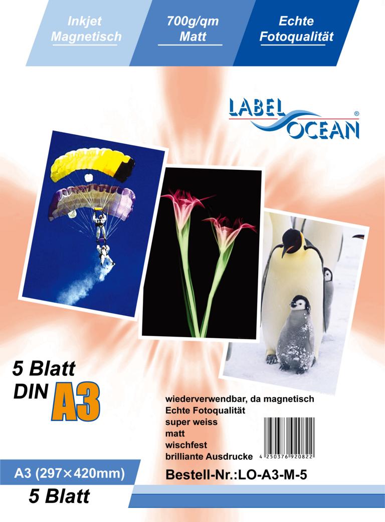 5 sheets of A3 photo paper magnetic matte paper from LabelOcean(R) LO-A3-M-5