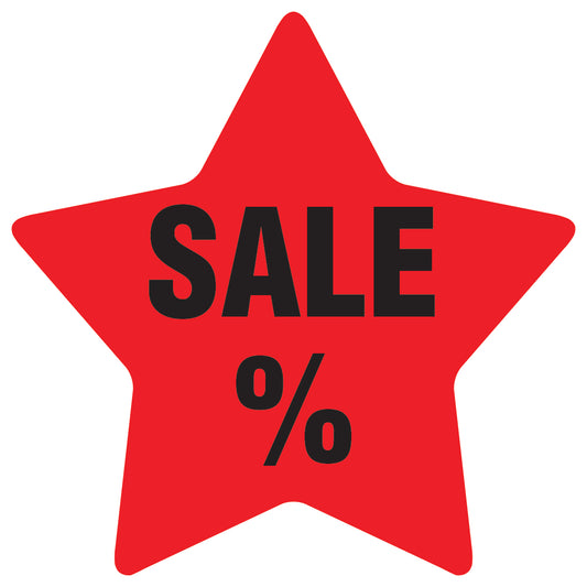 Promotional stickers round star-shaped "Sale%" 10-60 cm LH-SALE-3000-ST-10-14-88