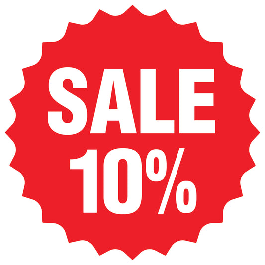 Promotional stickers round star-shaped "Sale 10%" 2-7 cm LH-SALE-3010-RS-10-14-0