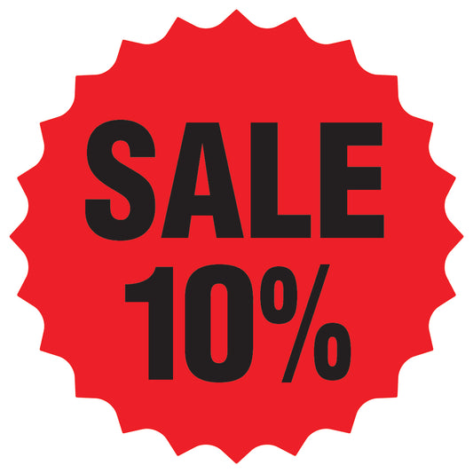 Promotional stickers round star-shaped "Sale 10%" 2-7 cm LH-SALE-3010-RS-10-14-88