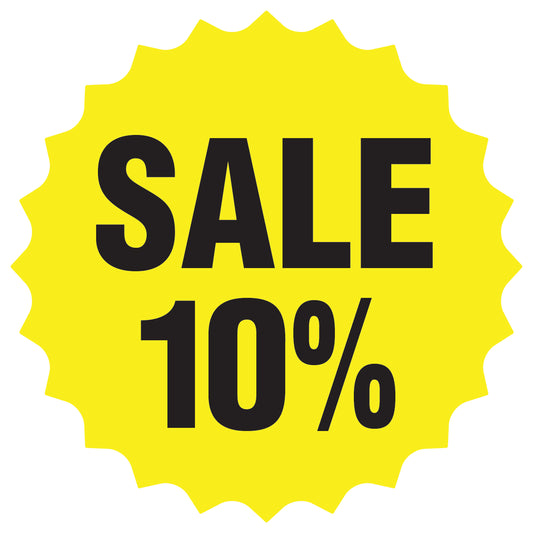 Promotional stickers round star-shaped "Sale 10%" 2-7 cm LH-SALE-3010-RS-10-3-88