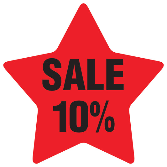 Promotional stickers star-shaped "Sale 10%" 2-7 cm LH-SALE-3010-ST-10-14-88