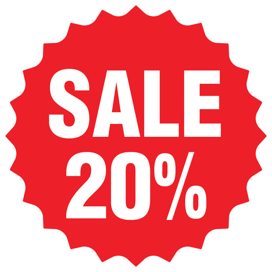 Promotional stickers round star-shaped "Sale 20%" 2-7 cm LH-SALE-3020-RS-10-14-0