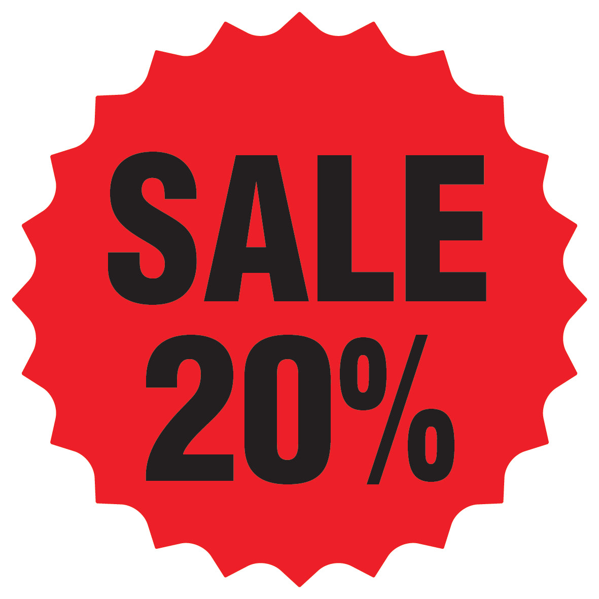 Promotional stickers round star-shaped "Sale 20%" 2-7 cm LH-SALE-3020-RS-10-14-88