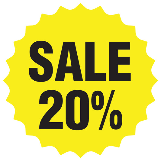 Promotional stickers round star-shaped "Sale 20%" 2-7 cm LH-SALE-3020-RS-10-3-88