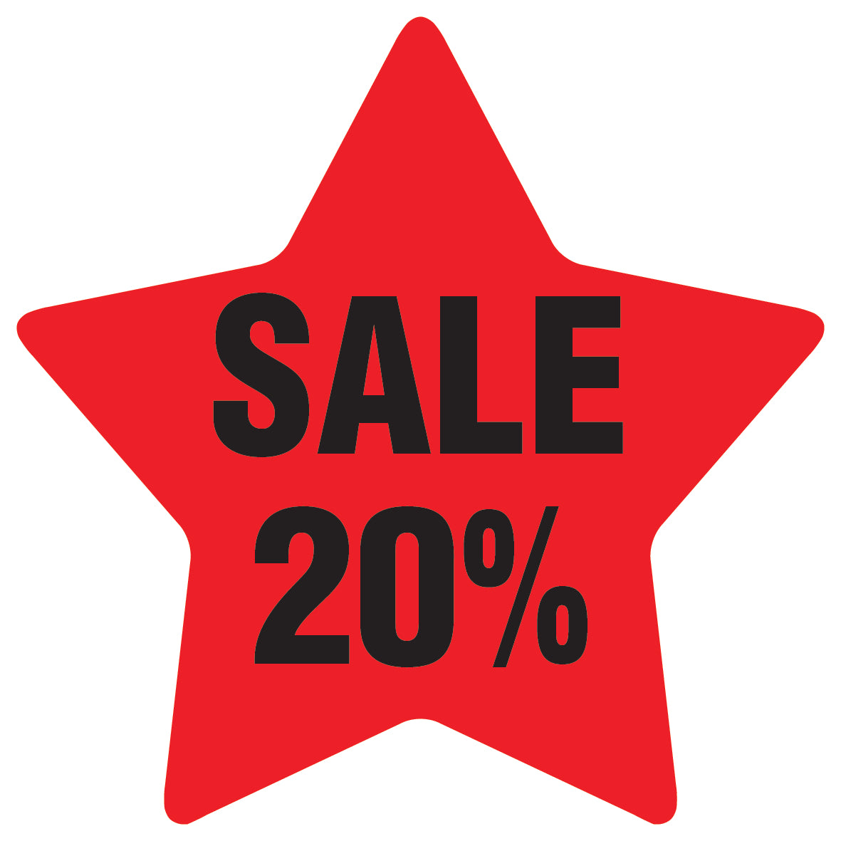 Promotional stickers star-shaped "Sale 20%" 2-7 cm LH-SALE-3020-ST-10-14-88