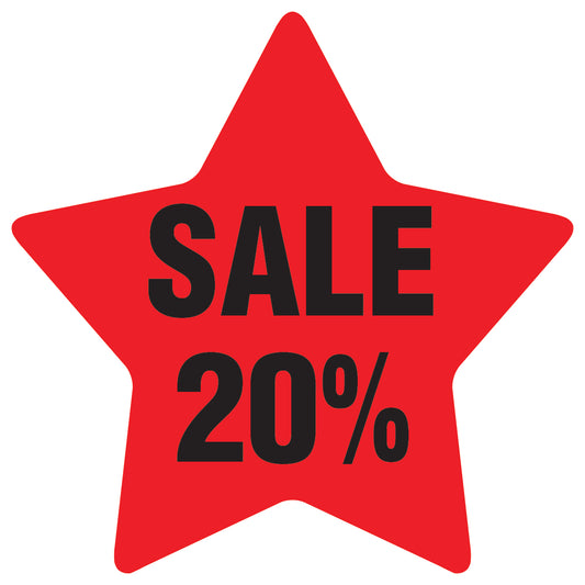 Promotional stickers round star-shaped "Sale 20%" 10-60 cm LH-SALE-3020-ST-10-14-88