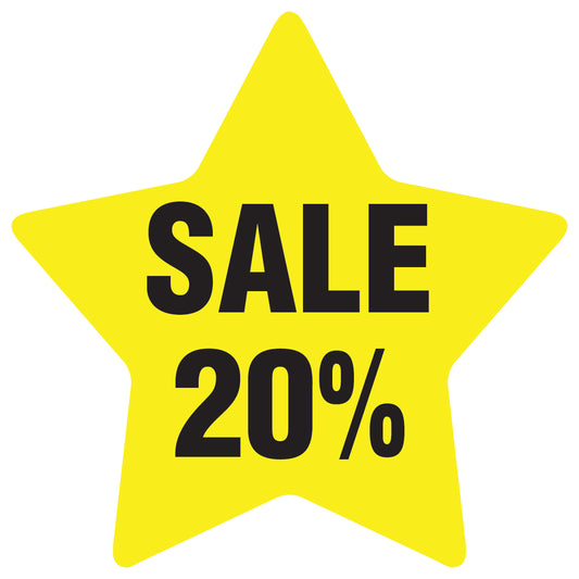 Promotional stickers star-shaped "Sale 20%" 2-7 cm LH-SALE-3020-ST-10-3-88