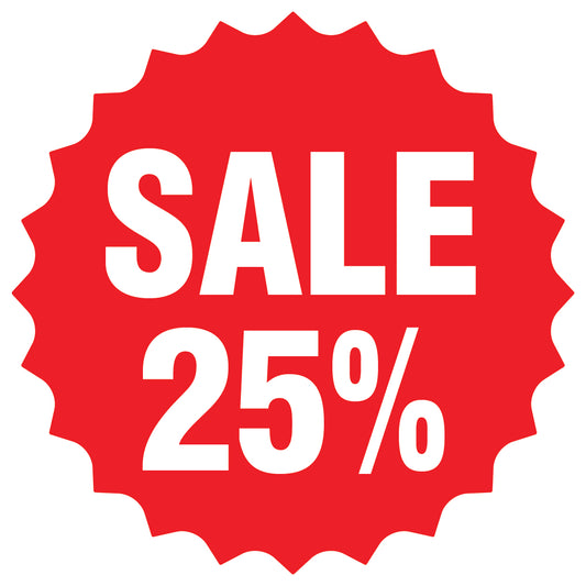 Promotional stickers round star-shaped "Sale 25%" 2-7 cm LH-SALE-3025-RS-10-14-0