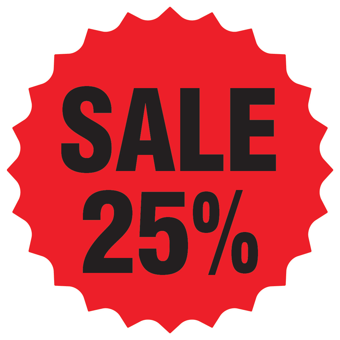 Promotional stickers round star-shaped "Sale 25%" 2-7 cm LH-SALE-3025-RS-10-14-88