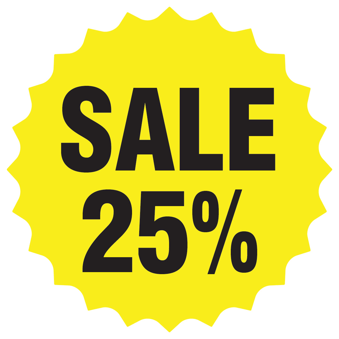 Promotional stickers round star-shaped "Sale 25%" 2-7 cm LH-SALE-3025-RS-10-3-88