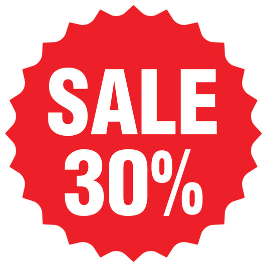 Promotional stickers round star-shaped "Sale 30%" 2-7 cm LH-SALE-3030-RS-10-14-0