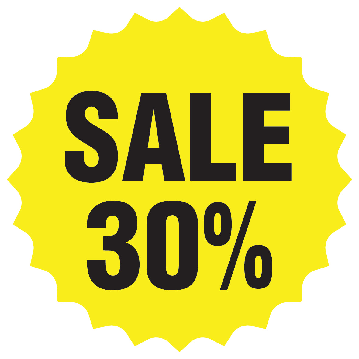 Promotional stickers round star-shaped "Sale 30%" 2-7 cm LH-SALE-3030-RS-10-3-88