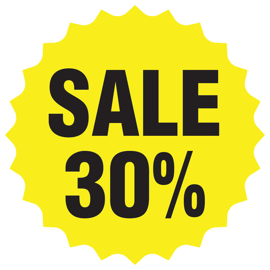 Promotional stickers round star-shaped "Sale 30%" 2-7 cm LH-SALE-3030-RS-10-3-88