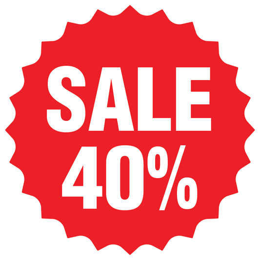 Promotional stickers round star-shaped "Sale 40%" 2-7 cm LH-SALE-3040-RS-10-14-0