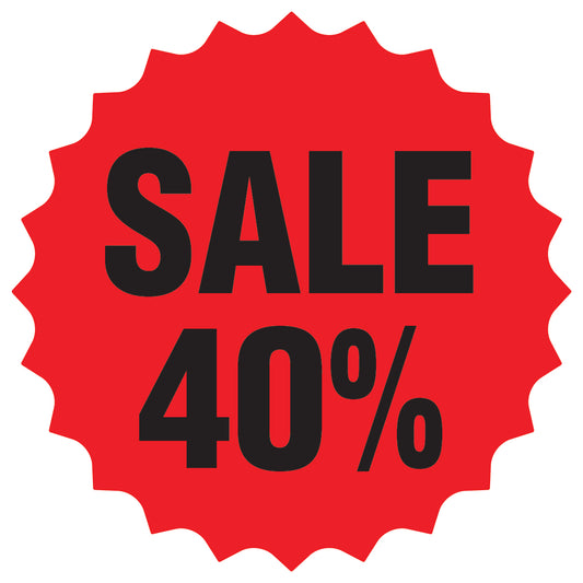 Promotional stickers round star-shaped "Sale 40%" 2-7 cm LH-SALE-3040-RS-10-14-88