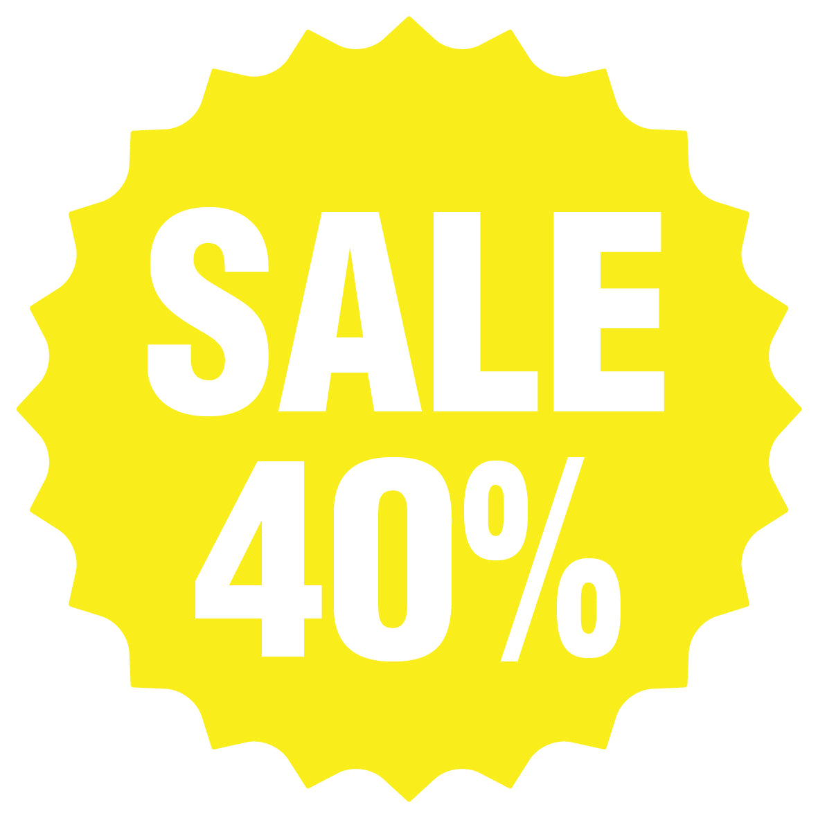 Promotional stickers round star-shaped "Sale 40%" 2-7 cm LH-SALE-3040-RS-10-3-0