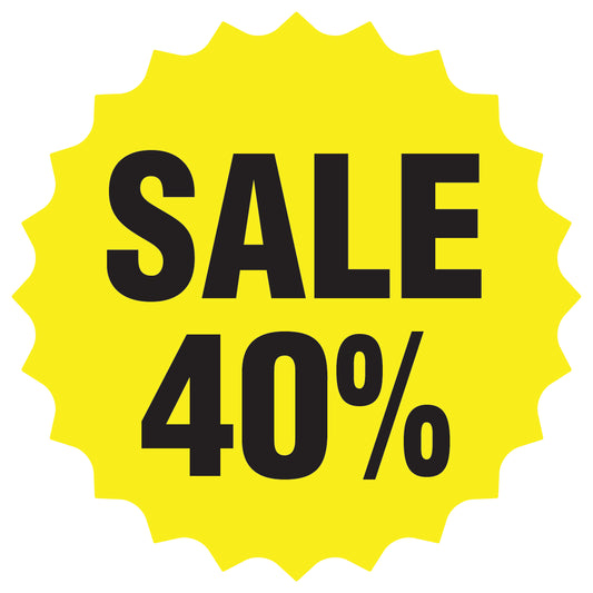 Promotional stickers round star-shaped "Sale 40%" 2-7 cm LH-SALE-3040-RS-10-3-88