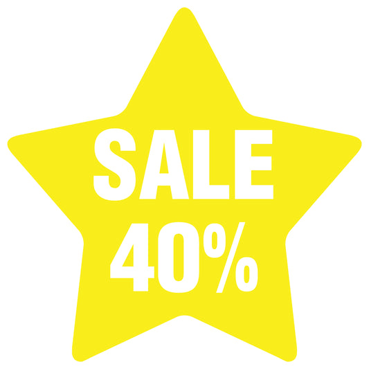 Promotional stickers star-shaped "Sale 40%" 2-7 cm LH-SALE-3040-ST-10-3-0