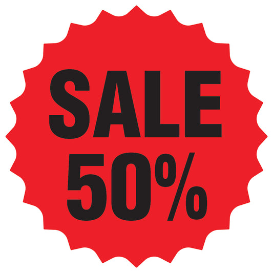 Promotional stickers round star-shaped "Sale 50%" 10-60 cm LH-SALE-3050-RS-10-14-88